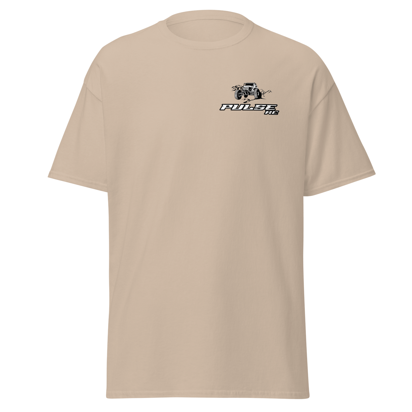 Beige "Pulse RC" T-Shirt celebrating RC crawling, perfect for off-road racing enthusiasts and RC racing hobbyists.
