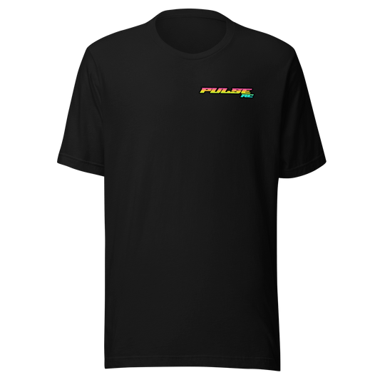 Timeless Track Pulse RC T-Shirt in black, featuring vintage RC racing graphics, perfect for RC racing enthusiasts and hobbyists.