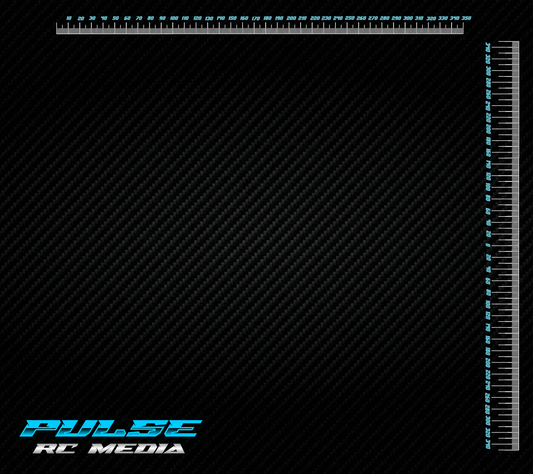 Precision setup board for RC racing, made from durable carbon fiber, featuring detailed measurement guides for meticulous adjustments.