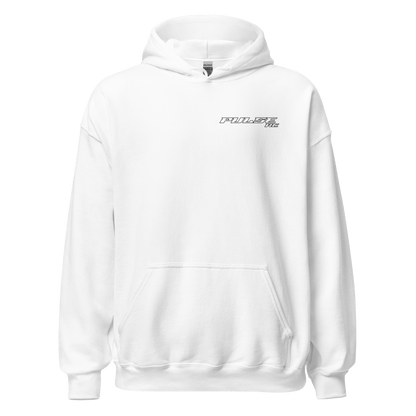 White "No Excuses - Pulse RC" Hoodie for RC Racing Enthusiasts and Remote Control Car Hobbyists