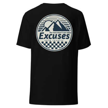 No Excuses Pulse RC T-Shirt featuring "The Track Doesn't Care About Excuses, Only Results" design for RC racing enthusiasts