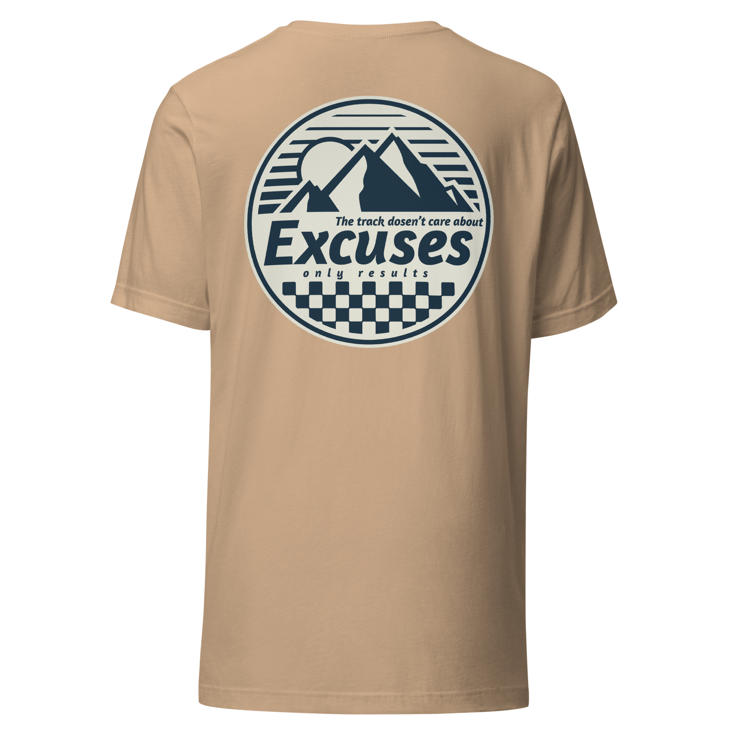 No Excuses Pulse RC T-Shirt featuring racing-inspired design and motivational slogan for RC racing enthusiasts and hobby gear lovers.