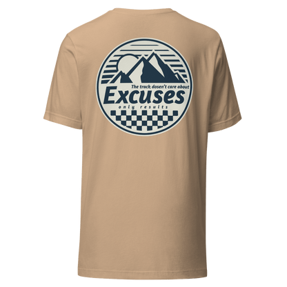 No Excuses Pulse RC T-Shirt featuring racing-inspired design and motivational slogan for RC racing enthusiasts and hobby gear lovers.